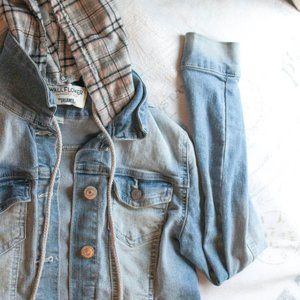 Wallflower Denim & Plaid Cropped The Dreamer Fit Jacket